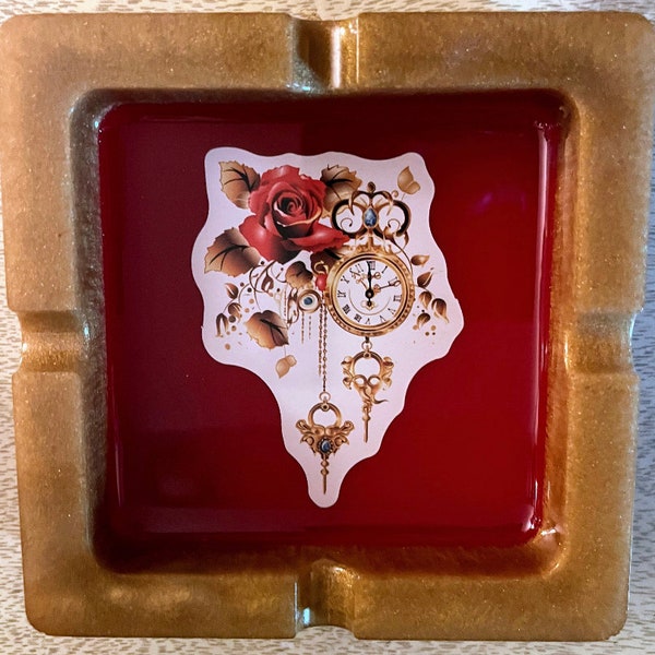 Red and gold rose ashtray