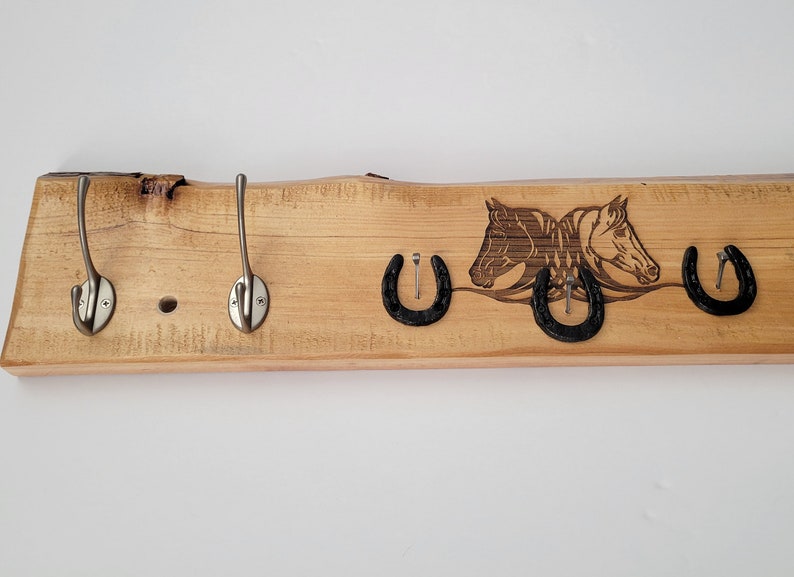Handcrafted Cedar Wood Coat Rack Keyholder 4 Silver Hooks Horseshoe ...