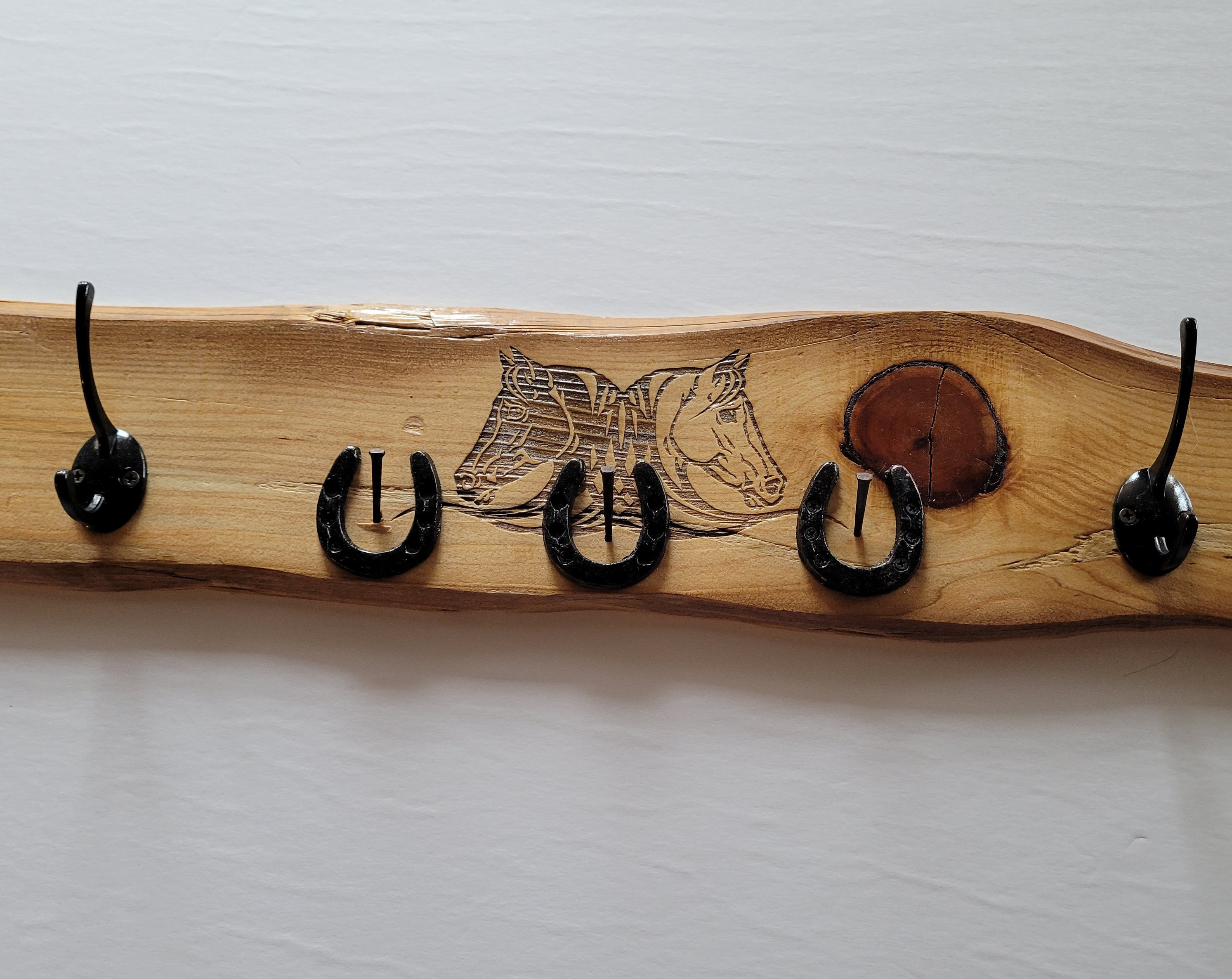 Handcrafted Cedar Wood Coat Rack and Keyhanger Black Hooks for Coats