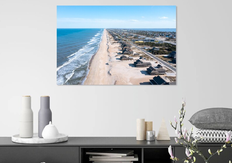 Aerial View of Coastal Beach Homes Near the Ocean in Nags Head North