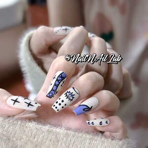 White & purple eye press on nails gothic emo nails hand-painted nails luxury party nails