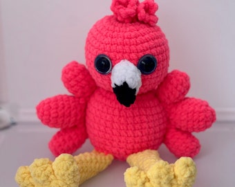 Handmade Crocheted Flamingo Plush: Soft Chenille Yarn Stuffed Animal