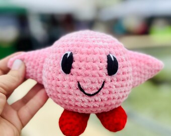 Handmade Crocheted Kirby Plush – Pink Amigurumi Game Character Toy