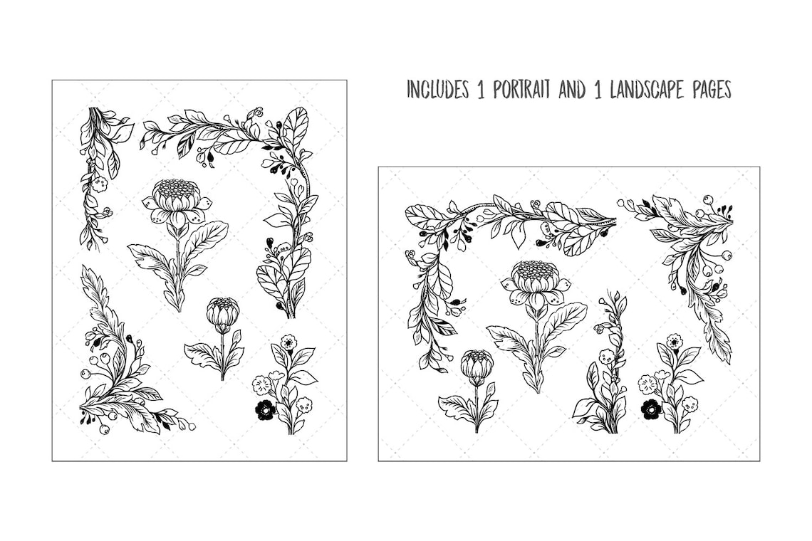 Flower Printable Coloring Pages for Kids, Instant Download PNG, JPEG