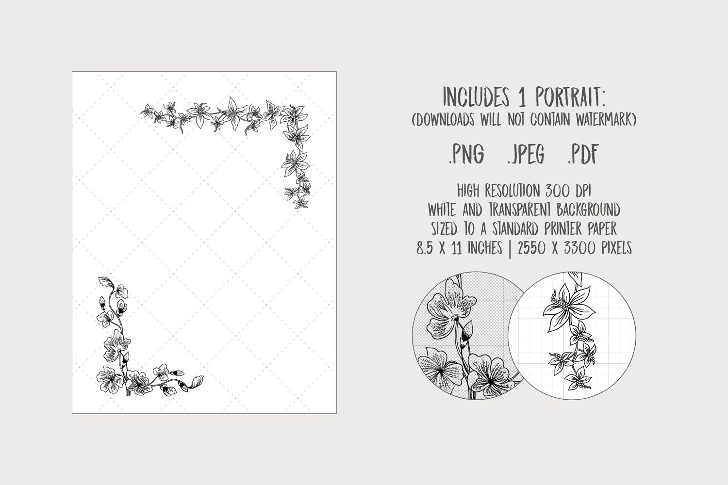 Border With Flowers, Printable Border A4, Instant Download PNG, JPEG ...