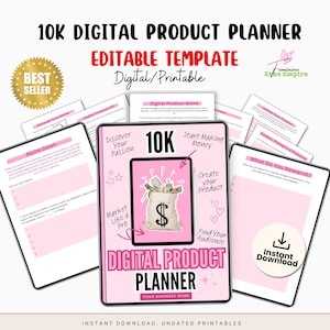 10K Digital Product Planner | Track Sales, Plan Launches, Set Goals And Manage Income | Printable & Canva Template for Entrepreneurs