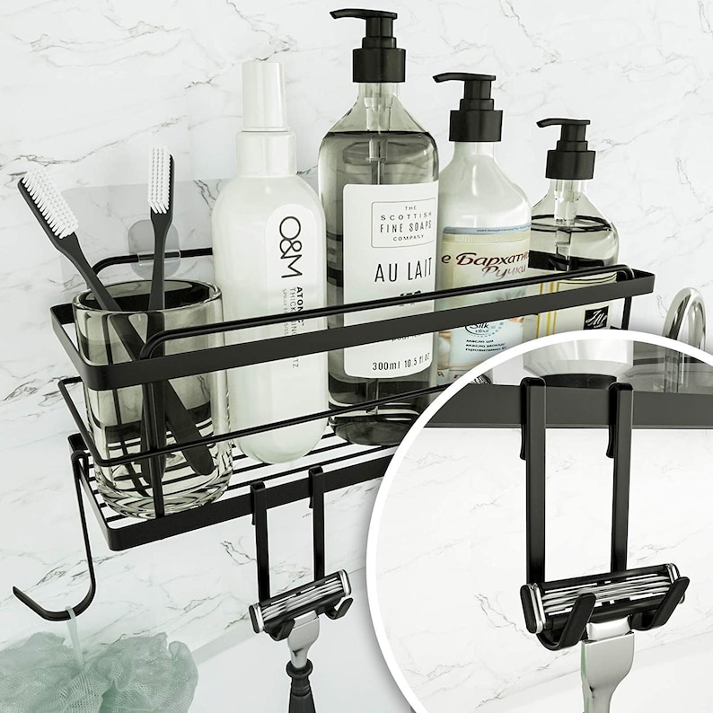 Shower Caddy Basket Shelf With Hooks for Hanging Sponge No Etsy