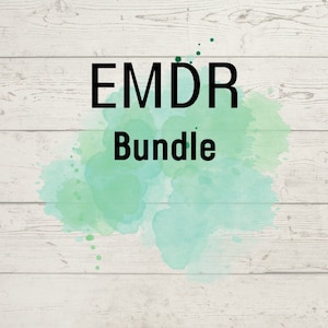 May include: A watercolor-style image with a green and blue background. The text "EMDR Bundle" is written in black letters.