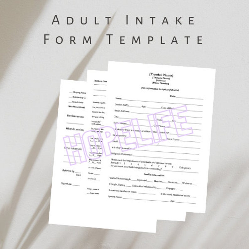 Preference Intake Form Psychotherapy Adult Intake Form for Counselors Private Practice - Etsy
