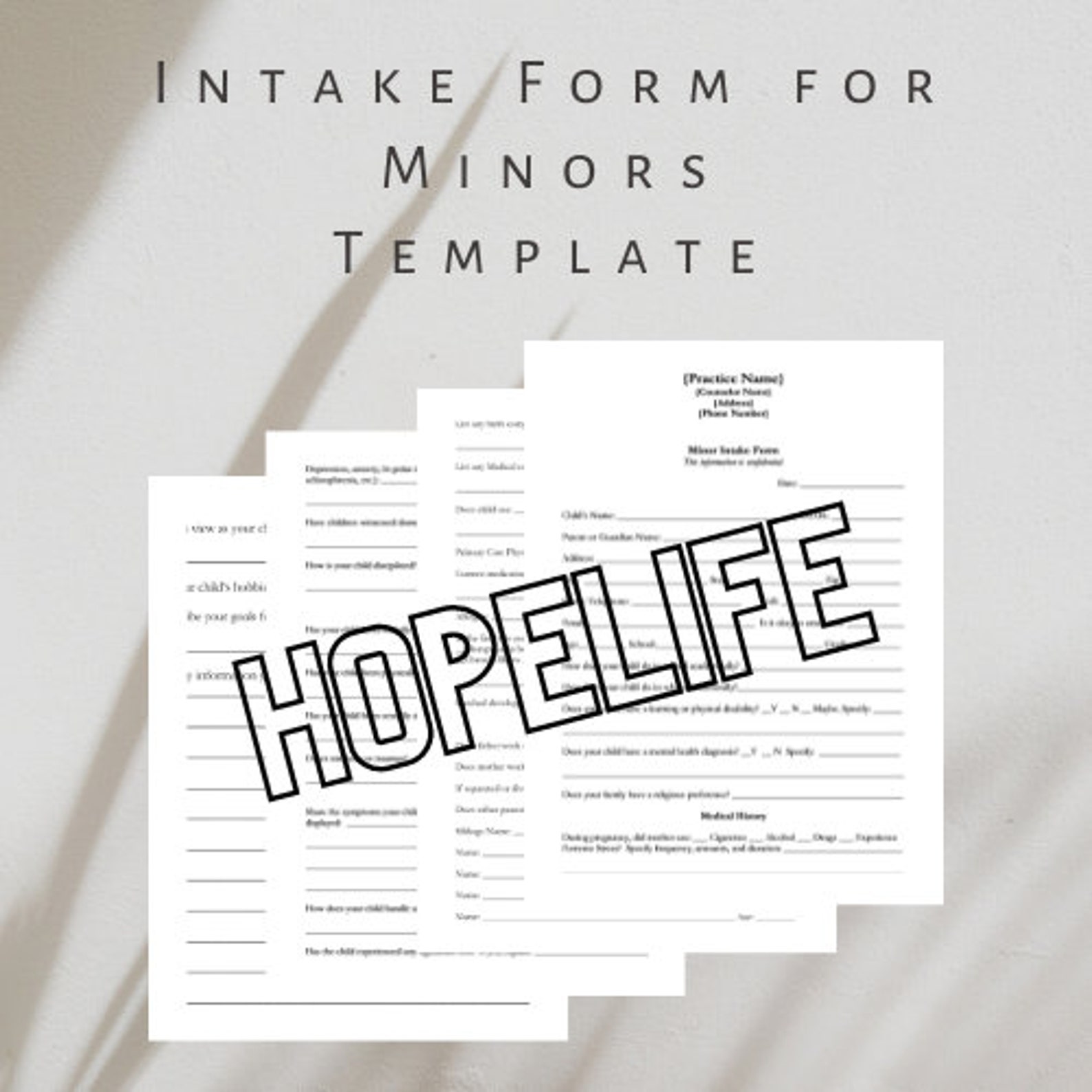 Minor Intake Form Template for Psychotherapists in Private Practice - Etsy