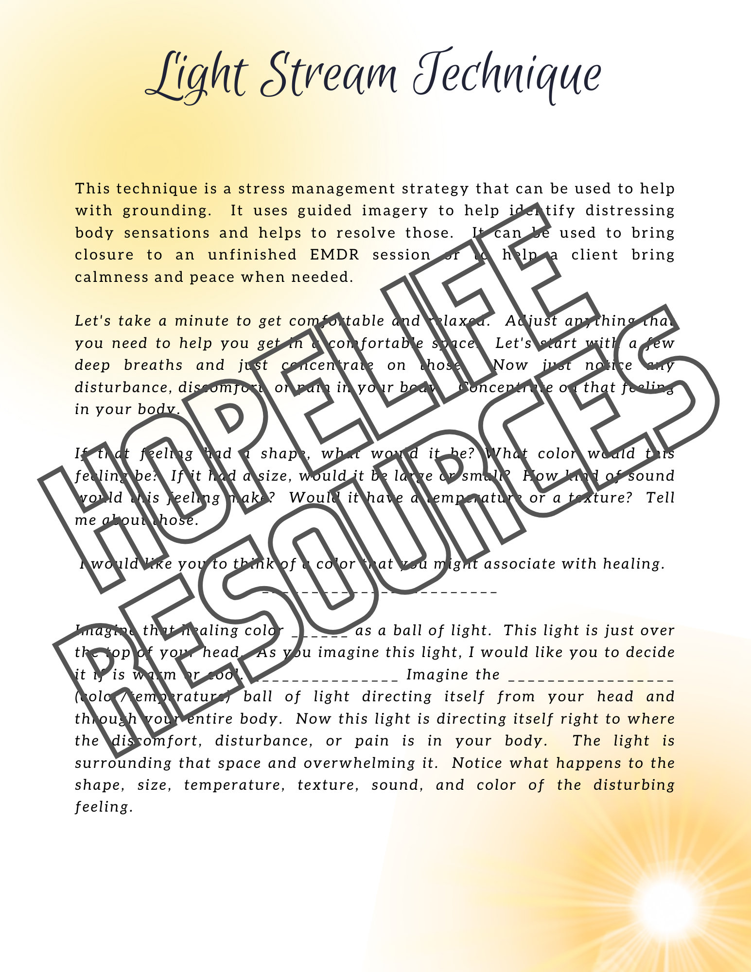 EMDR Light Stream Technique Guided Imagery for Grounding Etsy