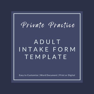Psychotherapy Adult Intake Form for Counselors Private Practice