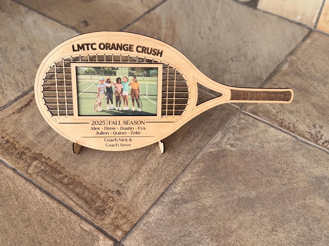 Personalized Birch Wood Tennis Racket Photo Frame, Coach Gift, Senior ...