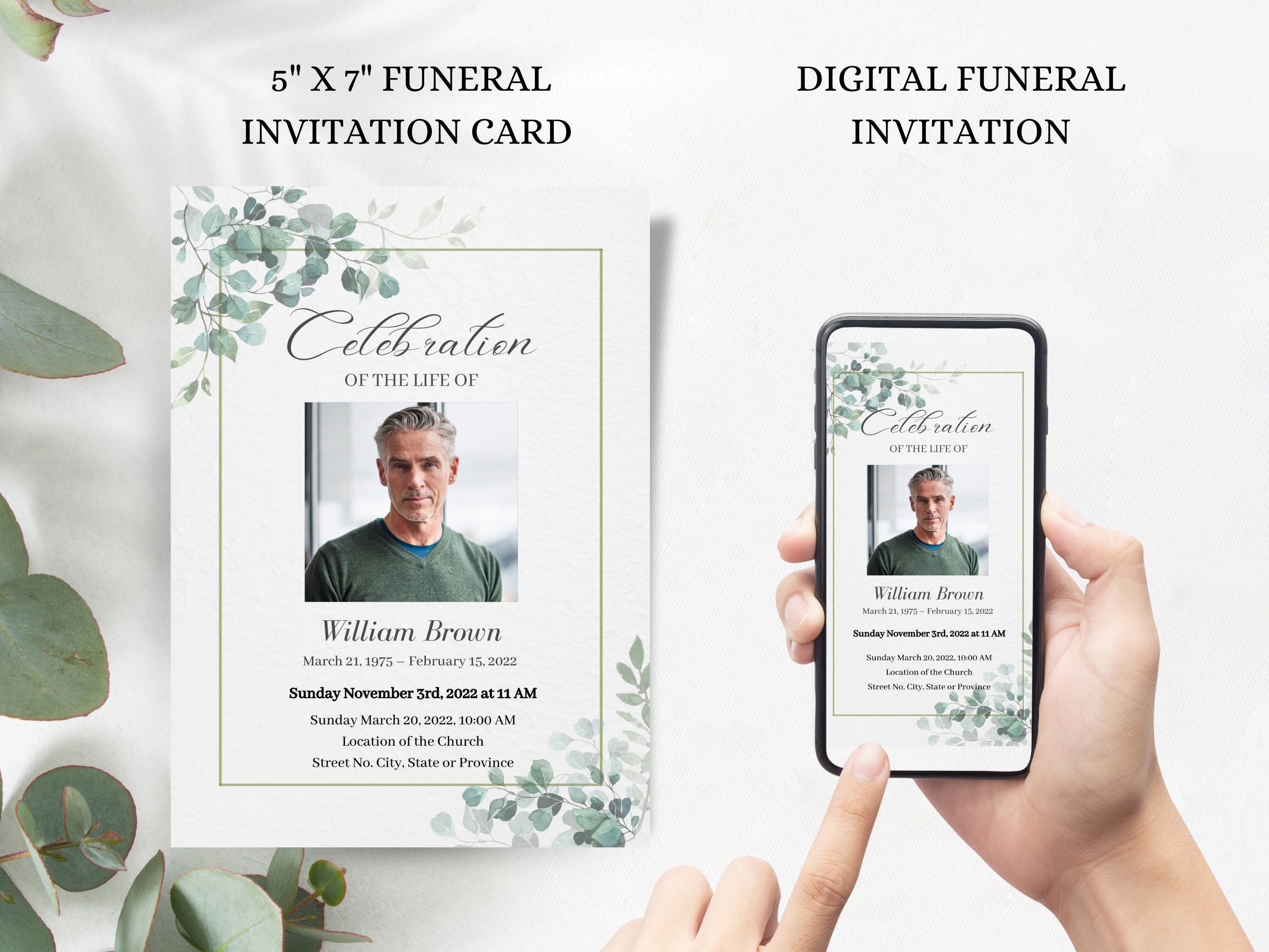 Funeral Bundle Templates Set With Leaves for Men's Obituary Stationary ...