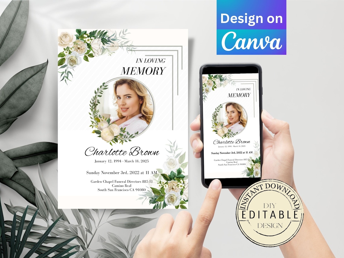 Digital Funeral Invitation Card Template Design on Canva, Editable ...