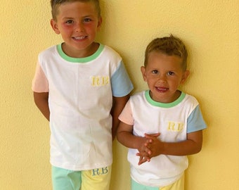 Personalised - Handmade and Embroidered Cotton T-shirt and Shorts - Mix and Match - Kids Personalised Loungewear - Tracksuit