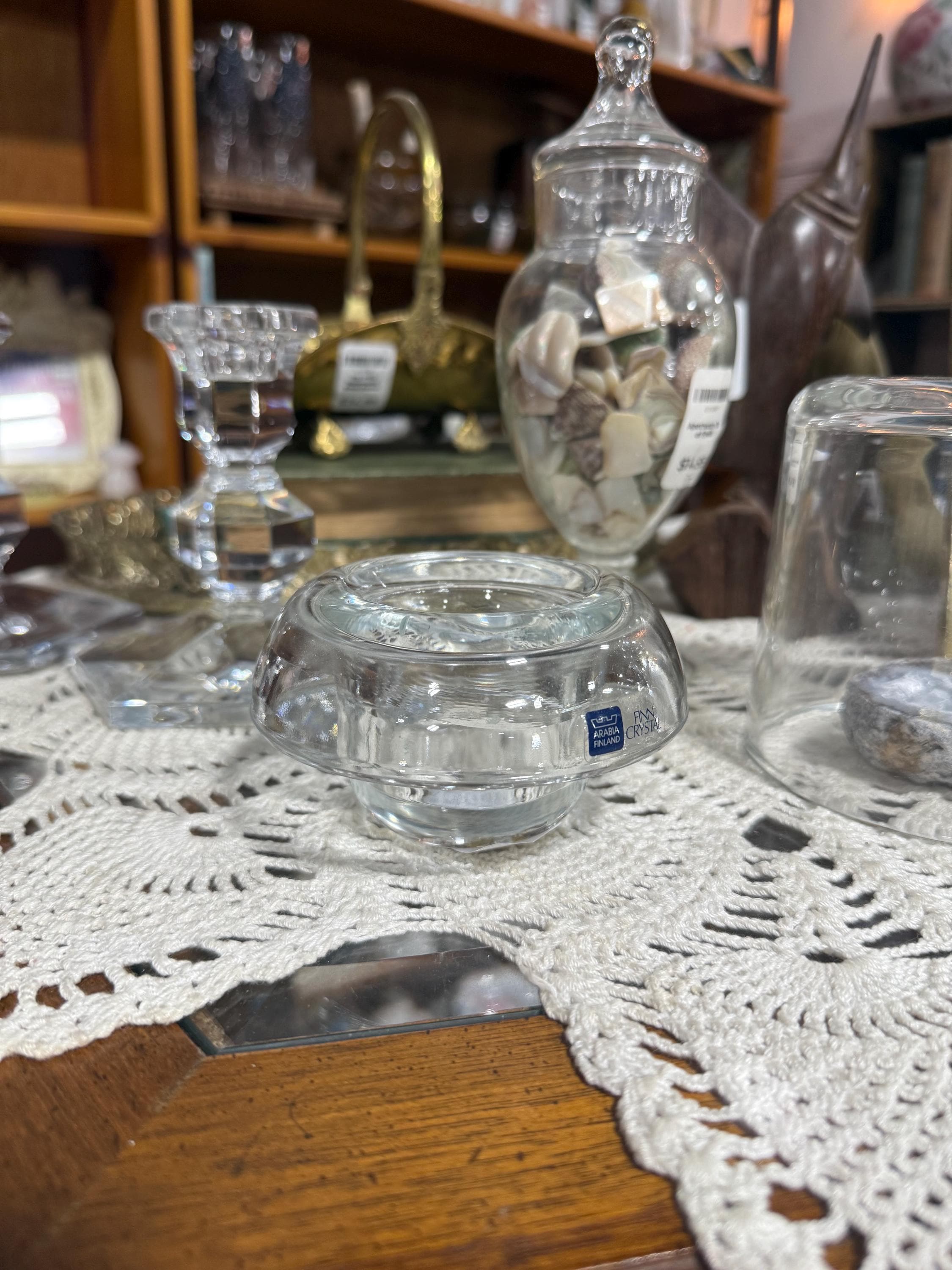 ARABIA FINLAND フィンランドクリスタル ガラスプレート フィンランド製ヴィンテージガラスプレート芍薬模様