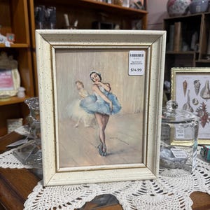 Vintaged White and Gold Speckled Framed Ballerina Print, Vintage Framed Ballet Print, Ballerina Girl’s Room Decor
