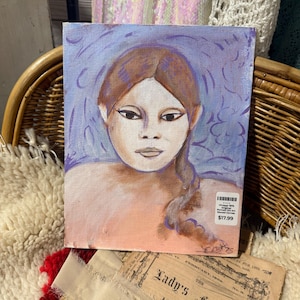 Vintage 1975 Original Painting of a Girl, Signed Original Portrait