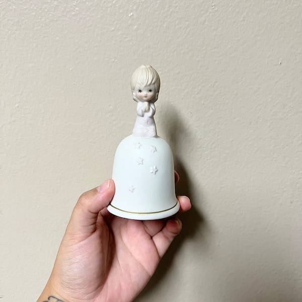 Vintage LEFTON Praying Child Girl Hand Painted Porcelain Decorative Tea Bell AS IS