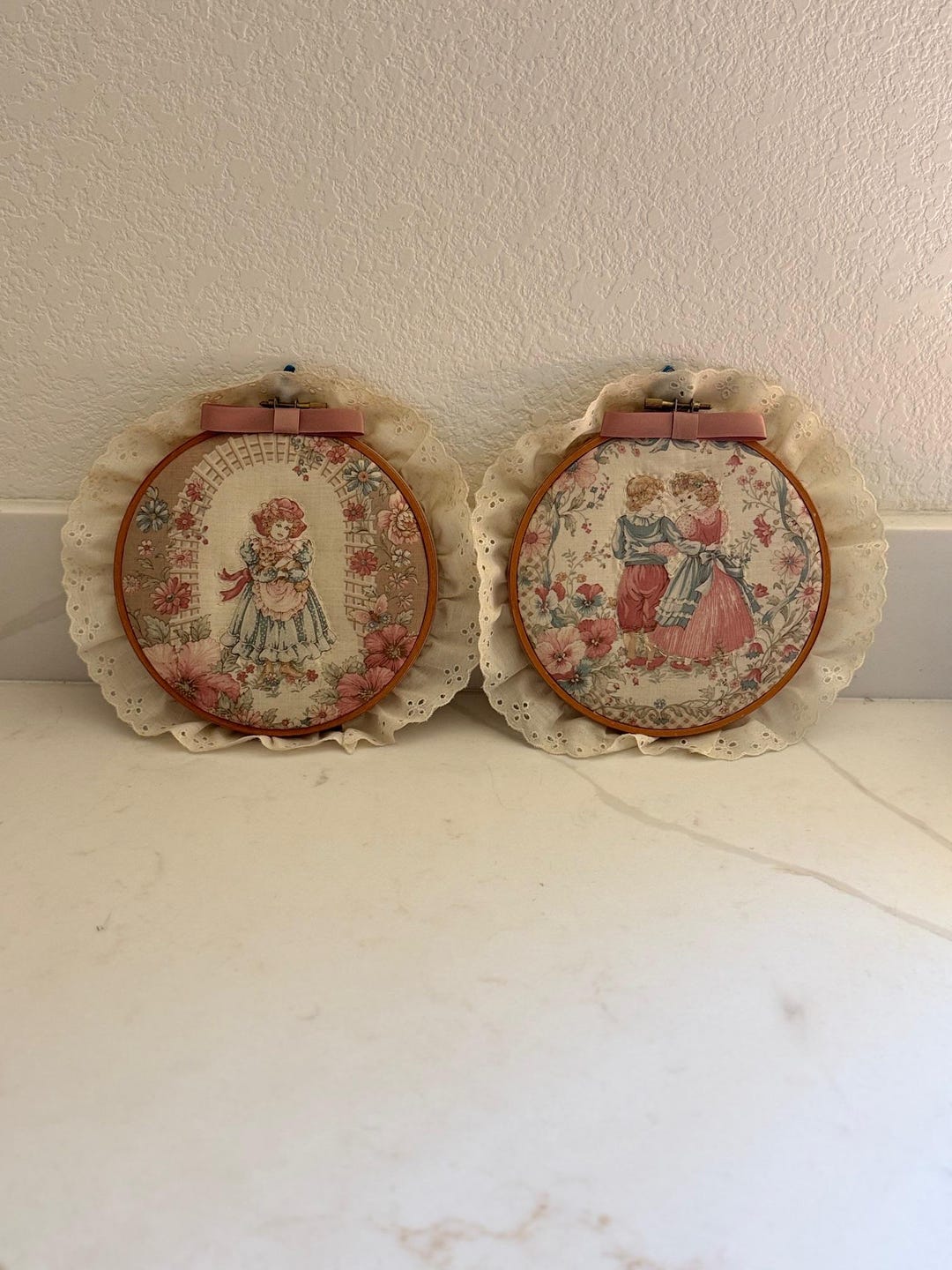 Vintage Embroidery Hoop Wall Art Set, Cottagecore Floral Girl Decor ...