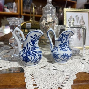 PICK ONE Vintage Mini Pitcher Creamer, Blue and White Decorative Pitcher Vase Decor, Andrea Sadek