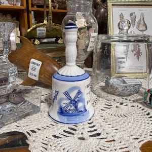 Vintage Delft Windmill Bell: Handpainted Delft Blue Decor