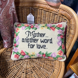 Vintage Mother Needlepoint Decorative Throw Pillow, Needlepoint Pillow Decor, Mother Gift, Gift for Mom