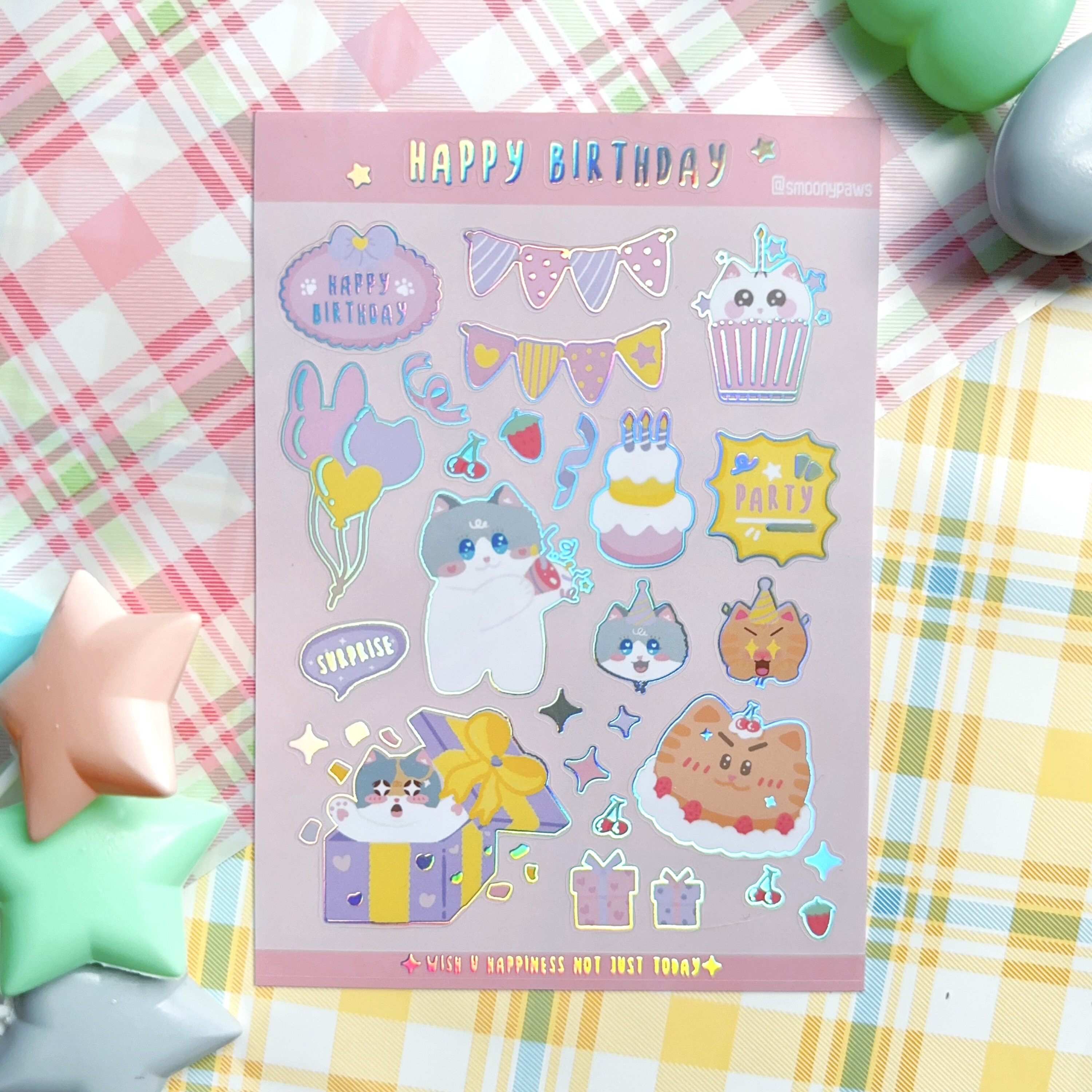 Happy Birthday | Cute Cat Sticker Sheet | Bullet Journal, Planner ...