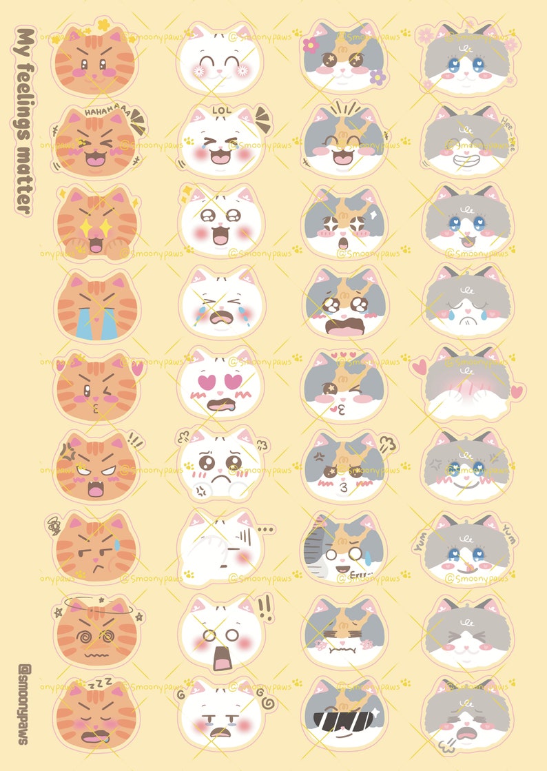Emoji | Cute Cat Sticker Sheet | Bullet Journal, Planner, Scrapbook ...