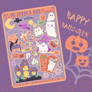 Spooky Boo! | Halloween Cat Sticker Sheet | Bullet Journal, Planner, Scrapbook, Water Bottle, Laptop Decal | Hand Drawn