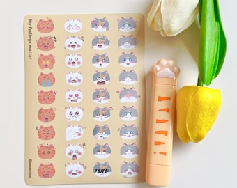 Cat Sticker Sheet - Emoji | Cute for Bullet Journal, Planners, Deco, Scrapbook | Animal Stickers, Pet