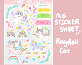 Cat Sticker Sheet - FAIRY TALE QIQI | Cute for Bullet Journal, Planners, Deco, Scrapbook | Animal Stickers, Pet