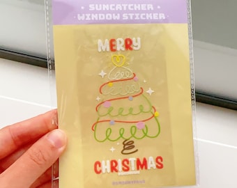 Xmas Tree | Cute Cat Sun Catcher | Window Decals, Rainbow Suncatcher, Rainbow Maker, Catcher the Rainbow