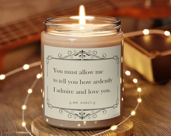 Jane Austen Candle, Mr Darcy Love Quote, Romance Books Candle, Book Lover Gift, Valentine's Day, Personalized EcoFriendly Scented Candle 9oz