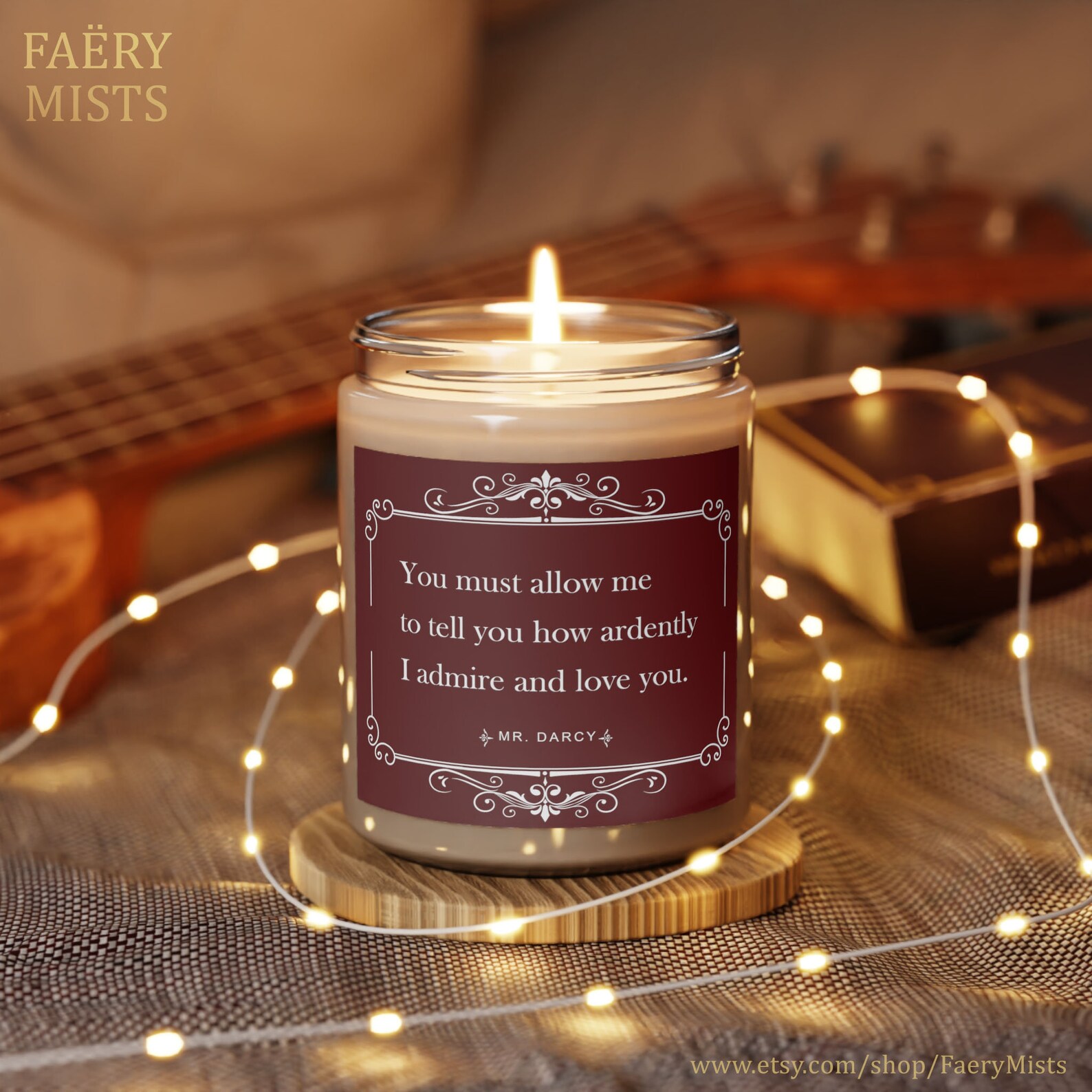 Jane Austen Candle, Mr Darcy Love Quote, Romance Books Candle, Book