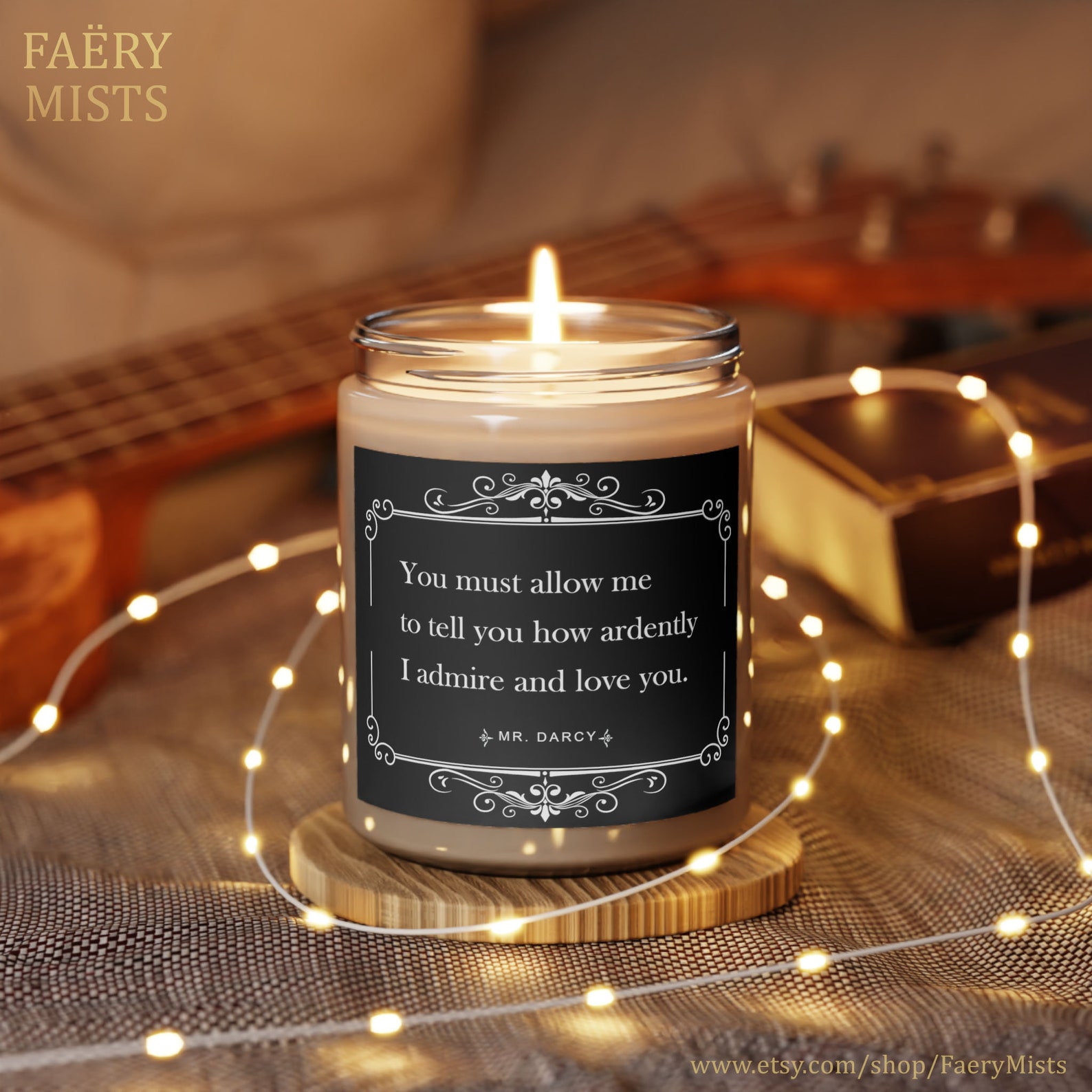 Jane Austen Candle, Mr Darcy Love Quote, Romance Books Candle, Book