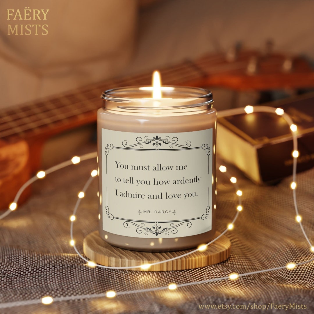 Jane Austen Candle, Mr Darcy Love Quote, Romance Books Candle, Book