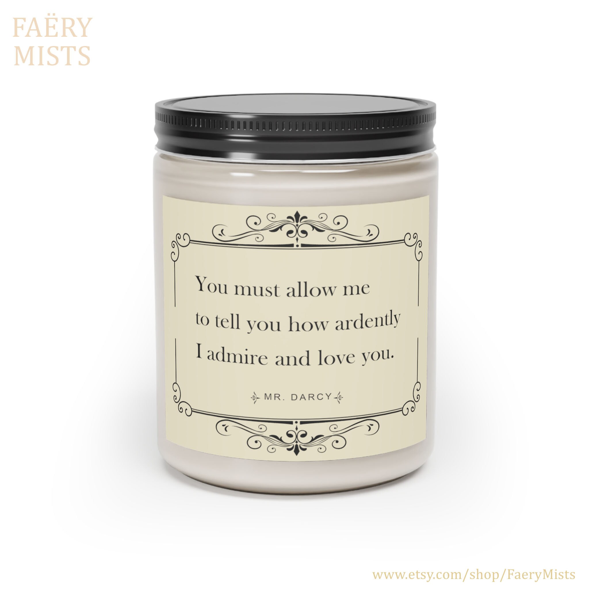 Jane Austen Candle, Mr Darcy Love Quote, Romance Books Candle, Book