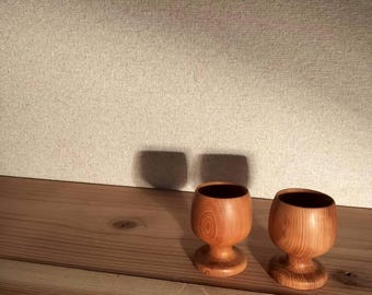 Conjunto de 2 Taças de Vinho Yakusugi em Cedro | Taças de Madeira Japonesas Vintage com Caixa Original