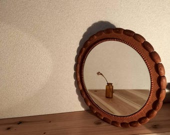 Wood Bead Wall Mirror | Vintage Japanese Wooden Hanging Mirror 1970s–80s
