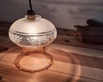 Vintage Japanese Frosted Glass Lamp Shade | Luster Floral Lighting Shade 1960s–70s