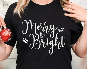 Merry and Bright Short Sleeve Tee - Christmas Tee, Christmas Gift Ideas