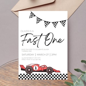 Fast One Race Car 1st Birthday Invitation Template | Editable Truck Racing | First Boy Theme | Digital Instant Canva Printable Download