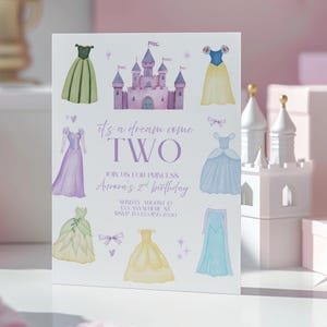 Princess 2nd Birthday It's a Dream Come TWO Invitation Template Editable Theme Digital Canva Printable Download Fairytale Second Magical
