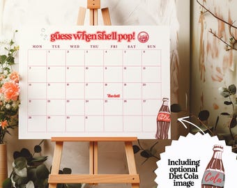 She's Ready To Pop Baby Shower Guess The Date Calendar Template Editable Gender Neutral Theme Digital Canva Printable Diet Coke Soda SO1