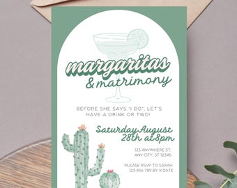 Invitación editable para despedida de soltera con temática de margaritas y matrimonio