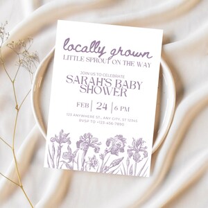 Editable Locally Grown / Little Sprout On The Way Baby Shower Theme Invitation