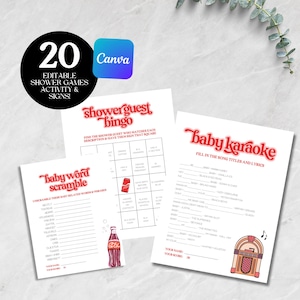 She's Ready To Pop Baby Shower Games & Activities Bundle, Template Editable Gender Neutral Theme Digital Canva Printable Sheet Soda Cola SO1 image 1