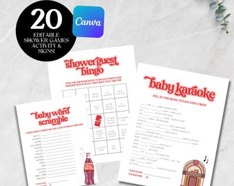 She's Ready To Pop Baby Shower Games & Activities Bundle, Template Editable Gender Neutral Theme Digital Canva Printable Sheet Soda Cola SO1